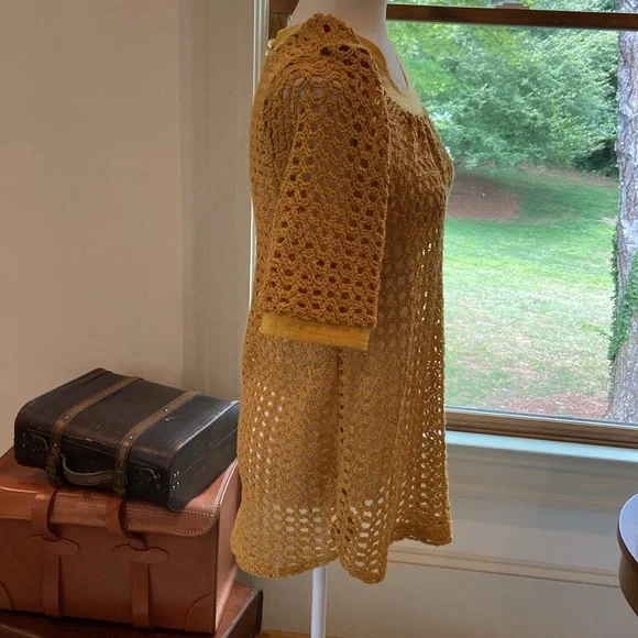 Anthropologie Angel Of The North Senoia Knit Crochet Short Sleeve Tunic top. - Picture 6 of 9